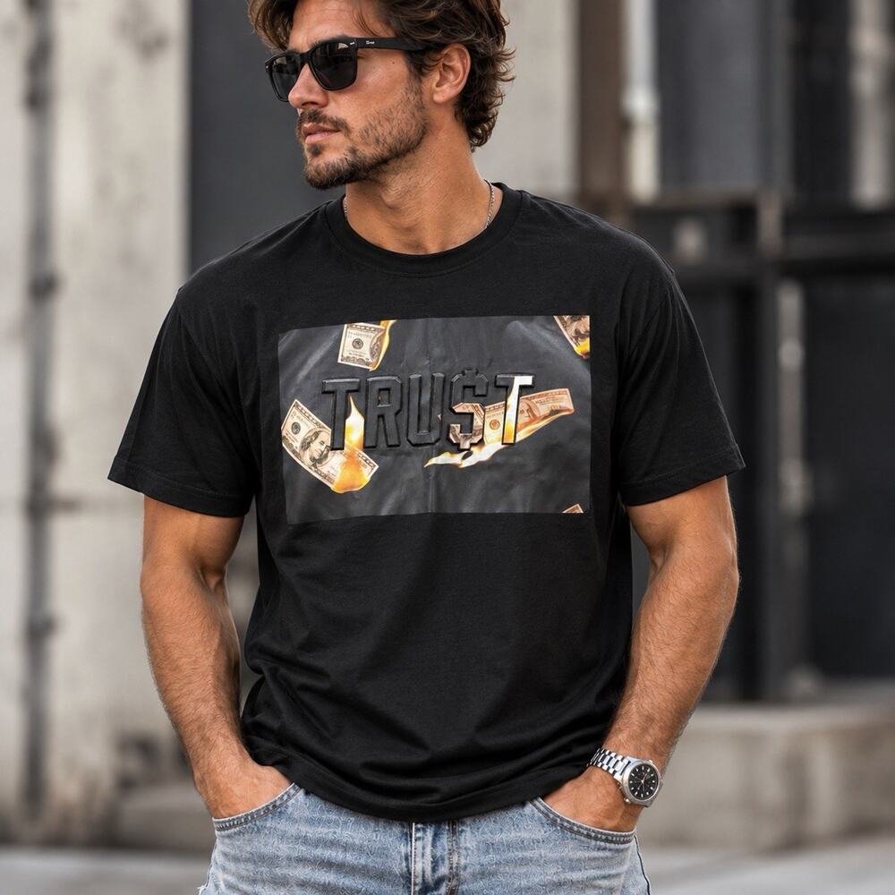 Bushwick Supply New York TRU$T Money Graphic T Shirt Mens L Black Streetwear NWT